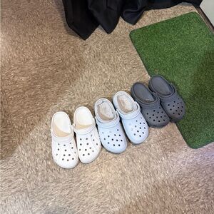 3 Crocs Bundle - White, Dark Gray, Light Blue
